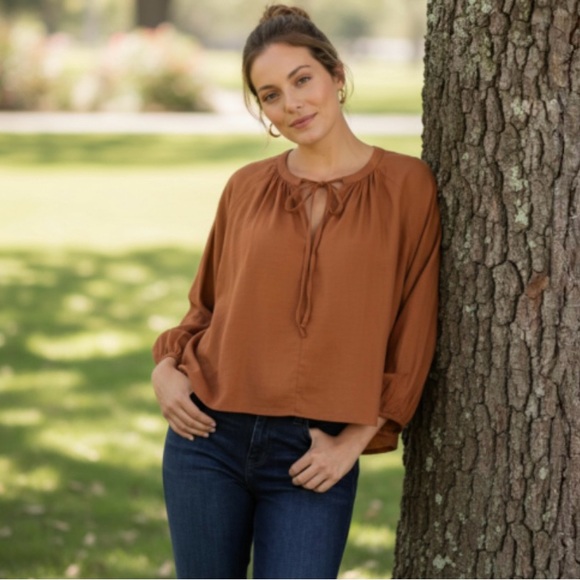a new day Tops - A New Day a.n.d. Raglan Long Sleeve Tie Front Linen Blend Top Size X SMALL